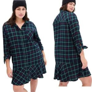Gap Ruffle Hem Plaid Shirtdress Size L